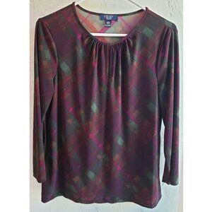 CHAPS PXL Silky Popover Plaid Top